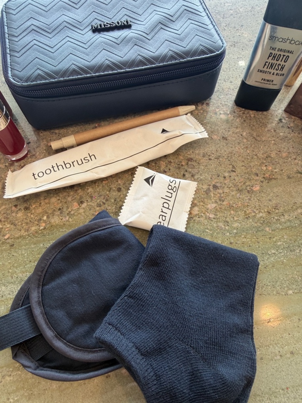 Missoni Navy Quilted Travel Cosmetic Case with Makeup - Picture 3 of 9